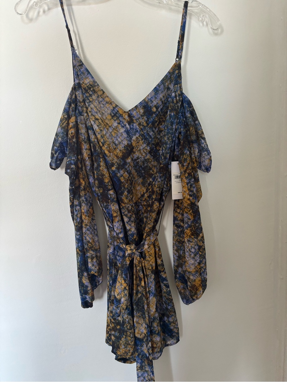 Guess Blue and Brown Cold-Shoulder V-Neck Jumpsuit Romper